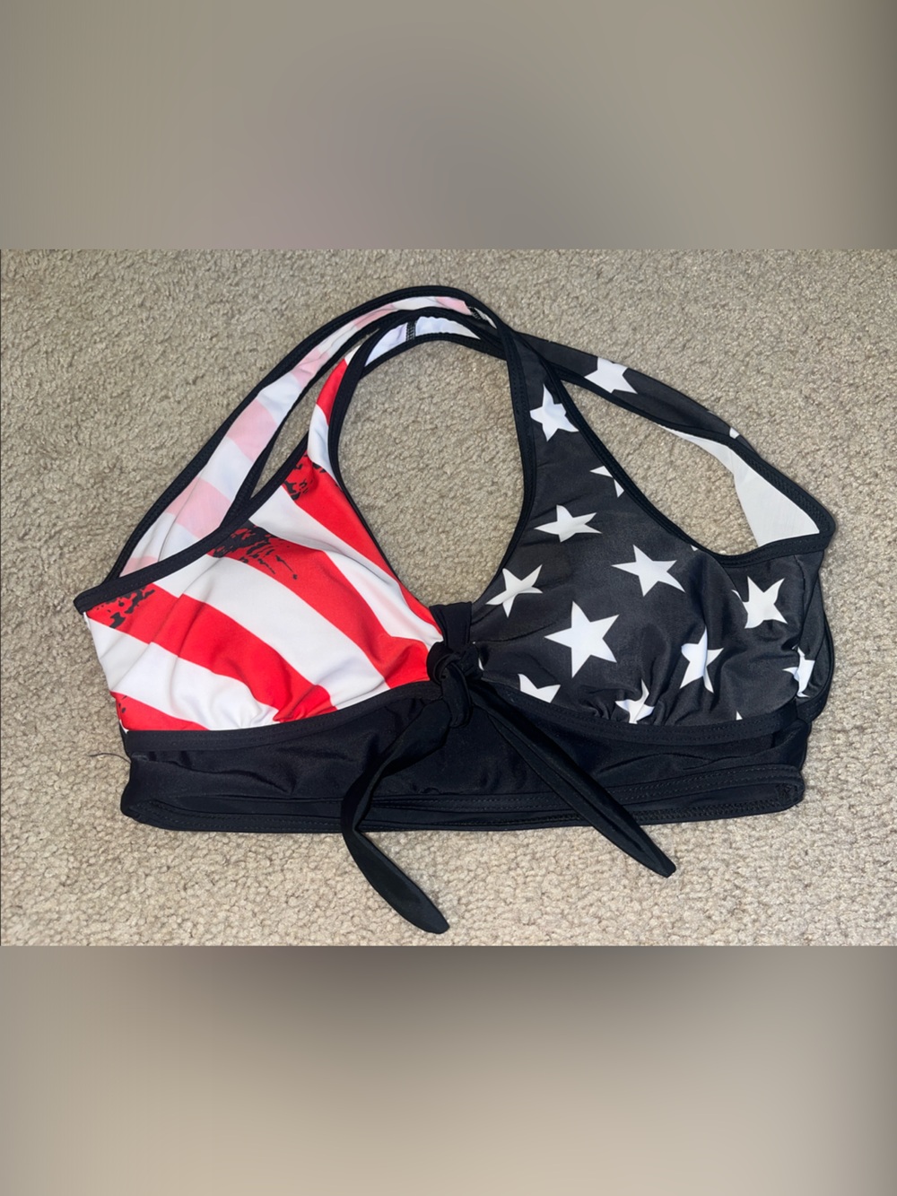 Women’s Stars & Stripes Tie-Front Bikini Top - Black/Red/White
